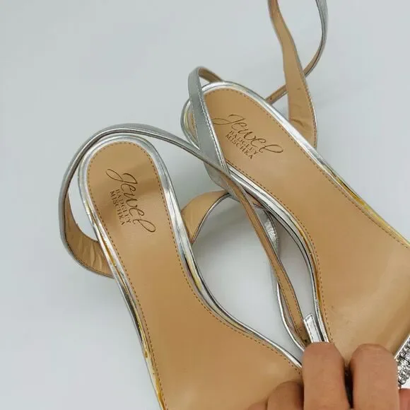 Jewel Badgley Mischka Silver Heels with Rhinestone Embellishments - Picture 3 of 5